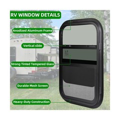 2 Pack RV Window,12″ W x 22″ H Vertical Sliding Replacement Cargo Trailer Win…