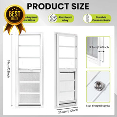 2 Pack 10×29″ Shed Sliding Windows White Tempered Glass Grille Screen Panels