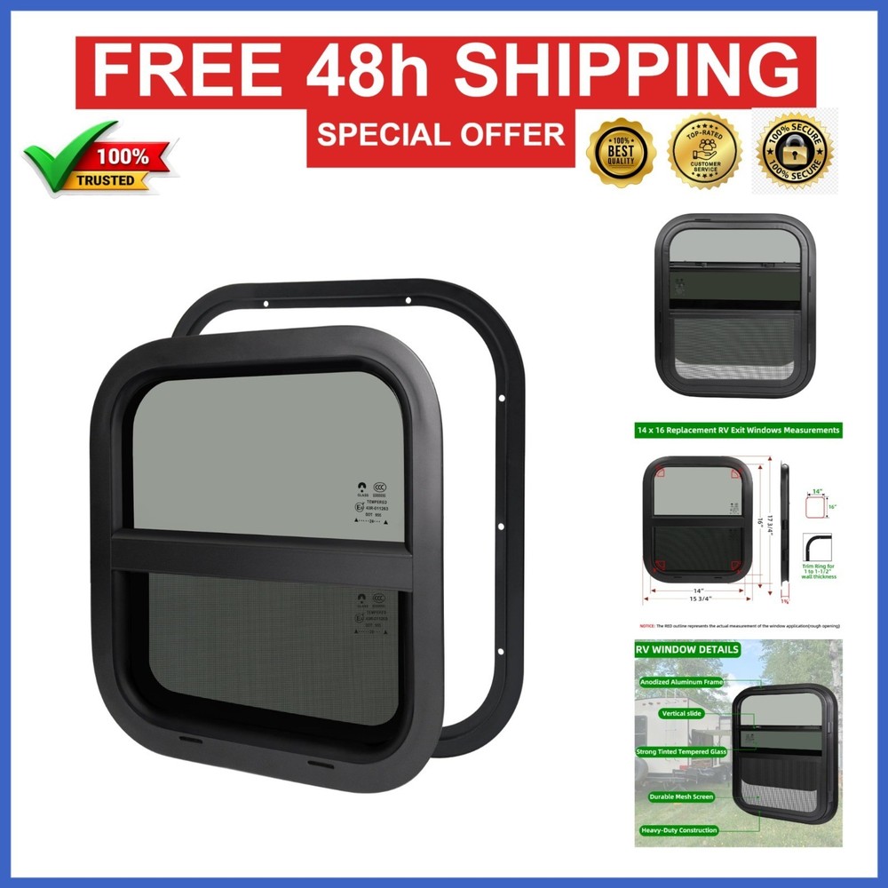 14″W x 16″H RV Windows for Cargo Trailer | Tinted Vertical Sliding