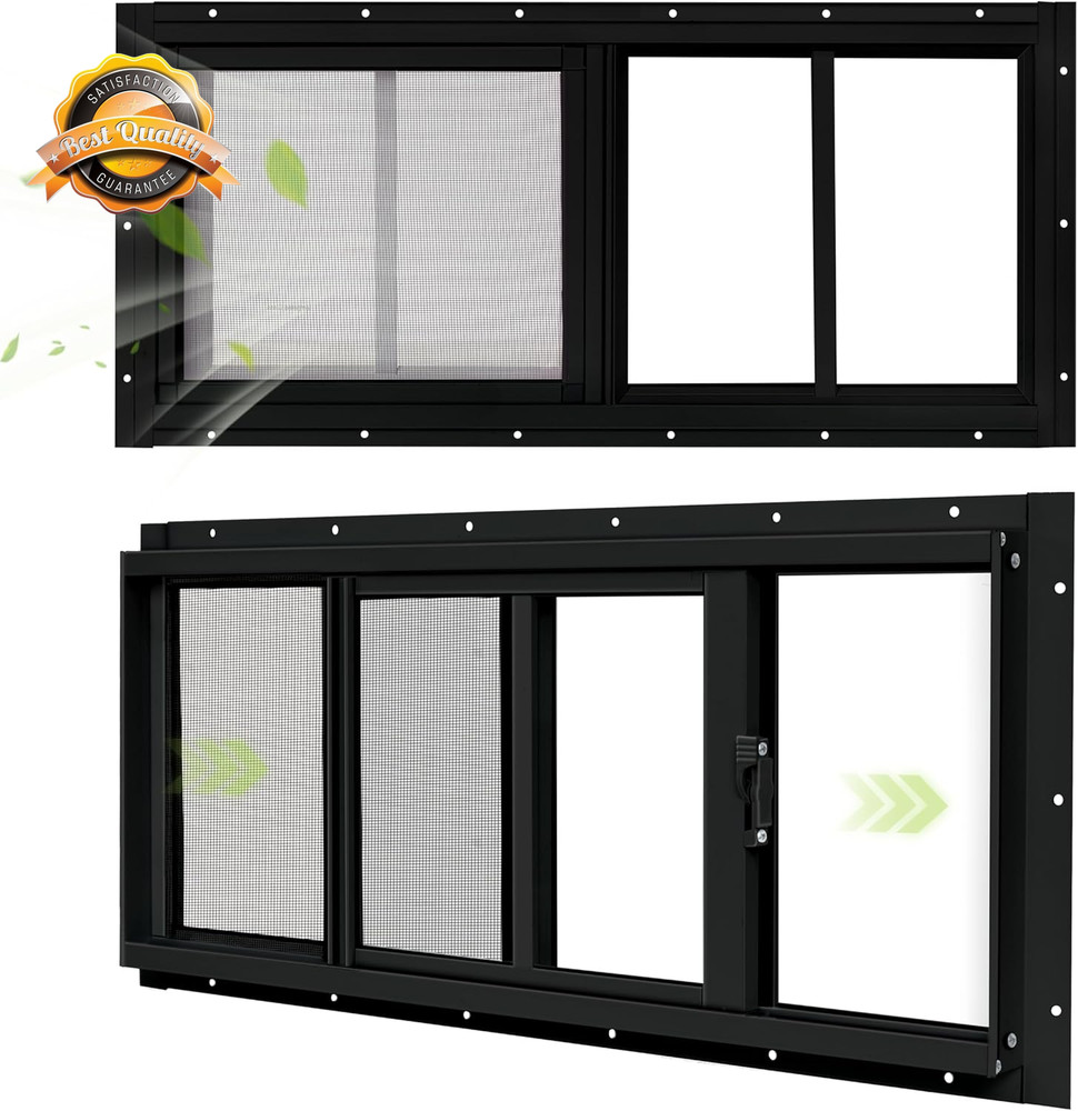 2 Pack Shed Windows, 10″X 18″ Black Sliding Window Suitable for Chicken Coop, Sh