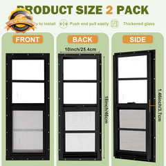 2 Pack Shed Windows, 10″X 18″ Black Sliding Window Suitable for Chicken Coop, Sh