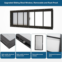 Shed Windows 2 Pack, 12″X36″ Sliding Windows Transom Window with Tempered Glass