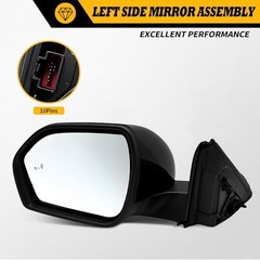 Left Driver Side Mirror Assembly Compatible with Left (10 Pins) Bright Black