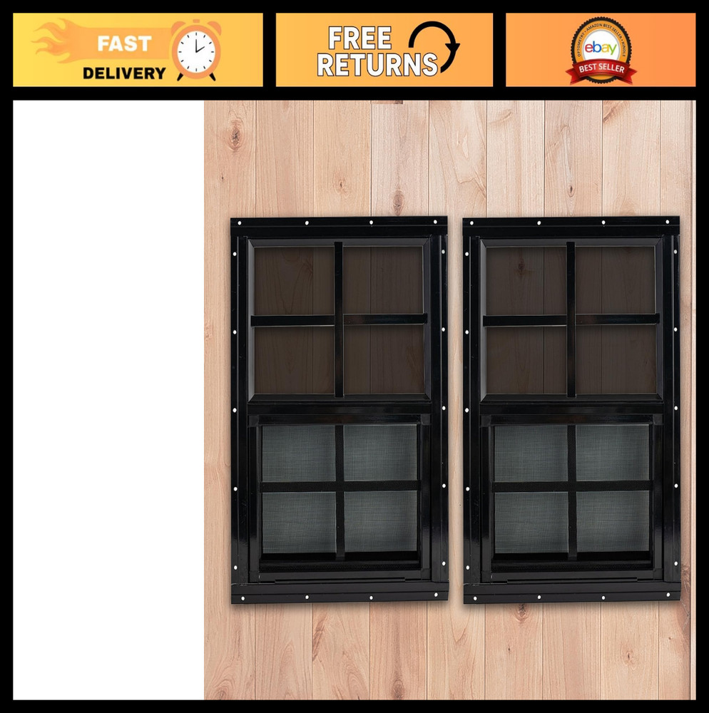 14×21 Black Shed Windows 2 Pack – Tempered Glass Flush Mount for Coop, Garage, G