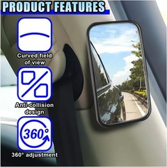 2PCS Rectangular Blind Spot Mirror, 3.5″ x 2″ 360° Rota Color: Rectangle/Black