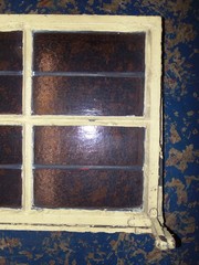 Vintage Leaded Brown Glass Steel Casement Window, 36 3/8″ x 20″