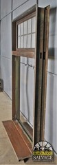 Salvaged Steel Window Frame with Leaded Glass Transom, 81.5″H x 47″W
