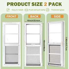 2 Pack Shed Windows, 10″X 18″ White Sliding Window Suitable for Chicken Coop, Sh