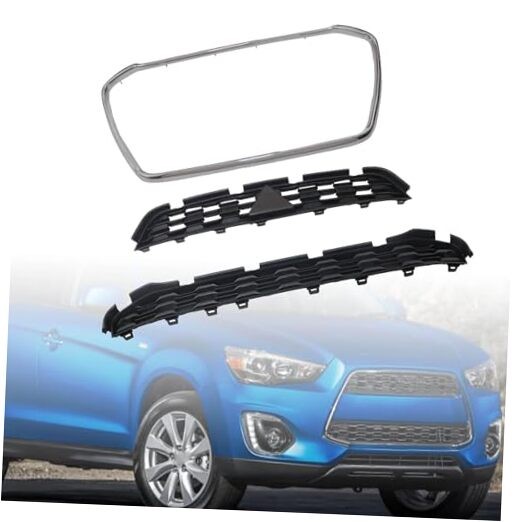 Chrome Black Upper Front Grille W/Surround Trim 6402A276 Compatible with