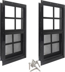 Elegant 12″ x 18″ Tempered Glass Shed Windows – 2 Pack with Screens, Black