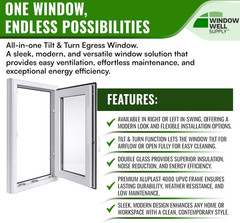 Tilt & Turn, Basement Egress Window, In-swing, White