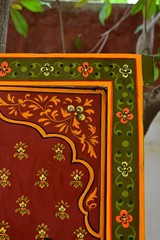 Antique Hand-Painted Indian Wooden Window Panel with Krishna Art Hanging Frame