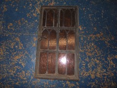 Vintage Leaded Brown Glass Steel Casement Window, 36 3/8″ x 20″