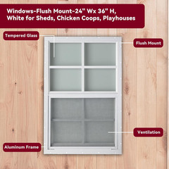 24″ X 36″ Shed Windows 2 Pack,Small Windows with Tempered Glass – Flush Mount |