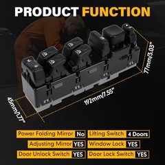 Power Window Driver Side – Compatible with 2003-2007 Chevy 15883323 Switch