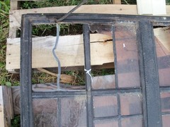 Vintage Leaded Brown Glass Steel Full Casement Window, 61 1/2″ x 39 1/4″