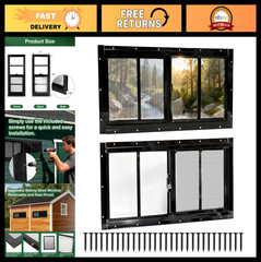 2 Pack 8″x16″ Sliding Windows with Tempered Glass & Fiberglass Screen for Shed,