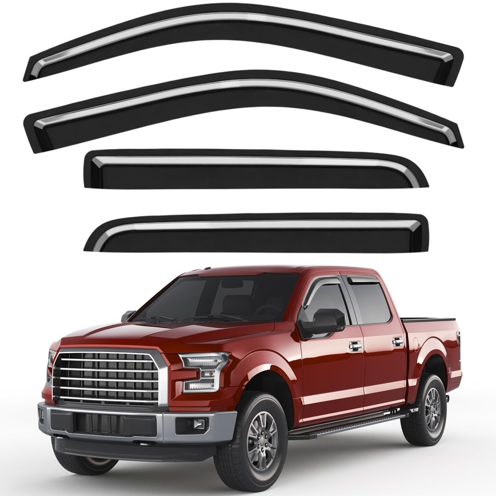 Window Rain Guards Fit for 2009-2014 Ford F150 SuperCrew Cab, Outside-Mount E…