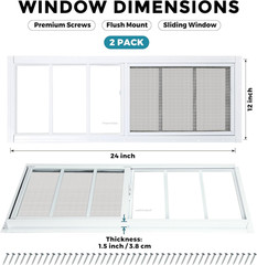 Shed Windows 12″X24″ 2 Pack, Upgraded Sliding Transom Window with Tempered Glass
