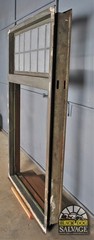 Salvaged Steel Window Frame with Leaded Glass Transom, 81.5″H x 47″W