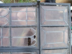 Vintage Leaded Brown Glass Steel Full Casement Window, 61 1/2″ x 39 1/4″