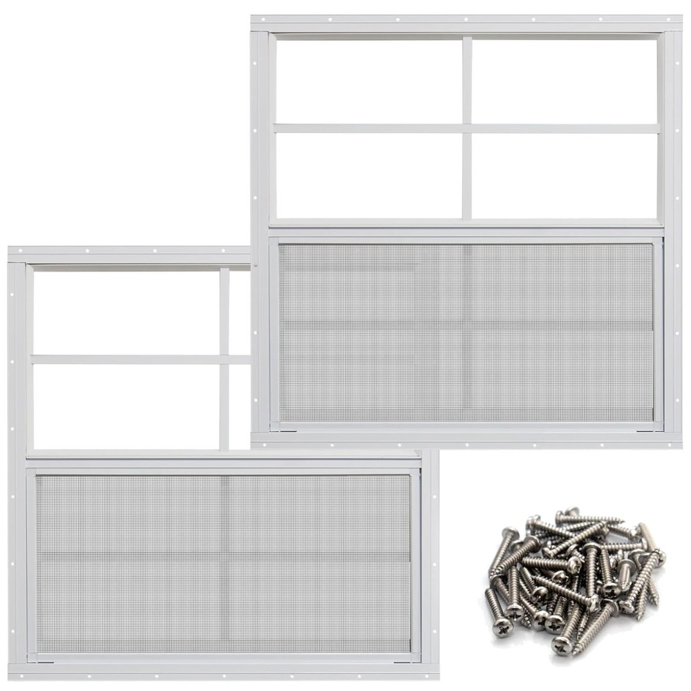 Shed Window 36×36″ 2-Pack, Tempered Glass, Fiberglass Screen