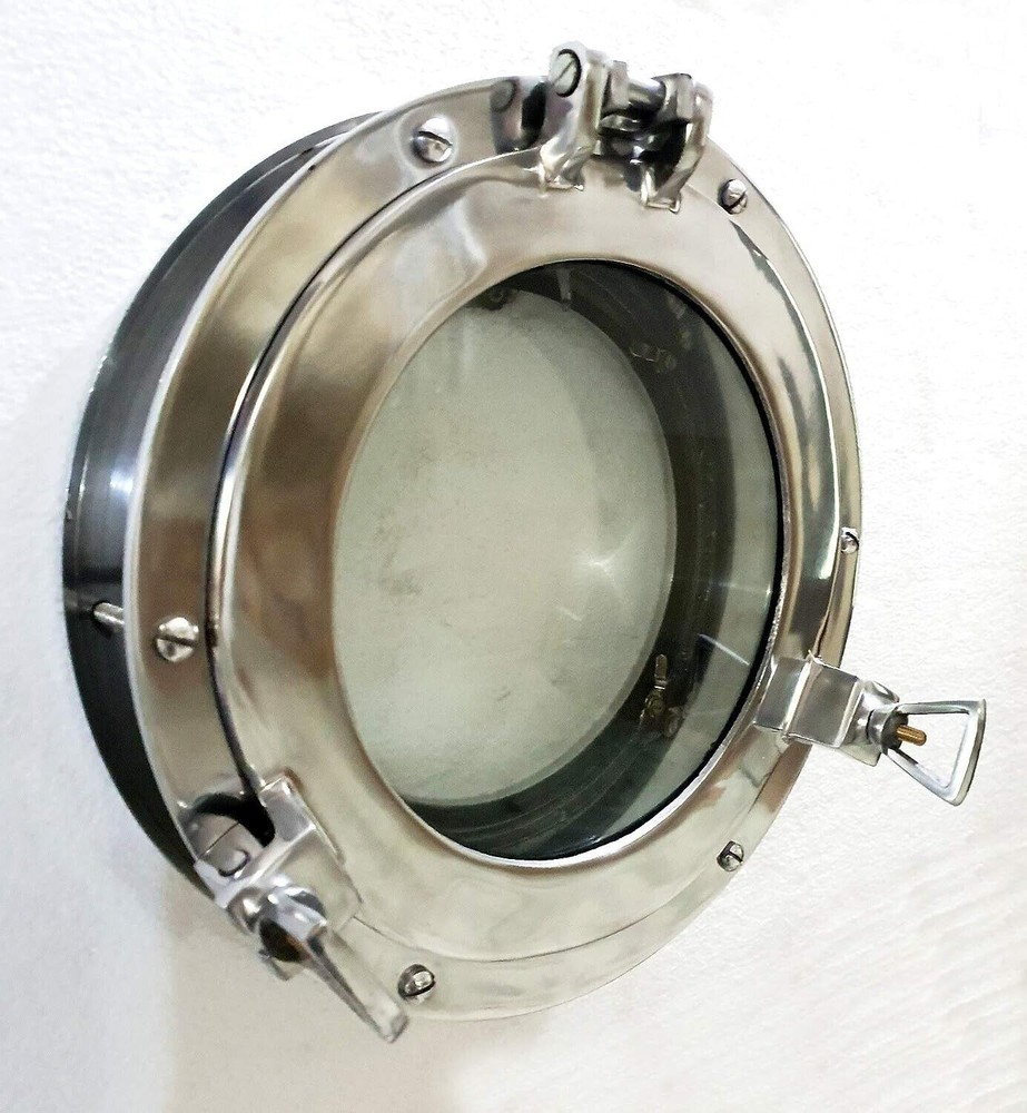 12″ Canal Boat Porthole Window Glass Porthole Home Decorative (Shiny Silver)