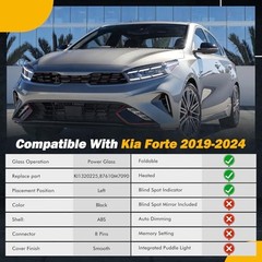 19-24 Driver Side Mirror Compatible with KIA Forte 2019 2020 2021 2022 Left