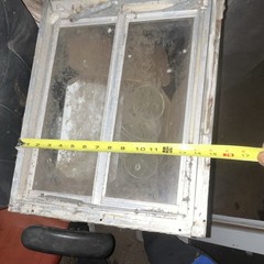 Two White Metal Awning Window, Paintable, Clear Glass, 15 x 12 in, Basement