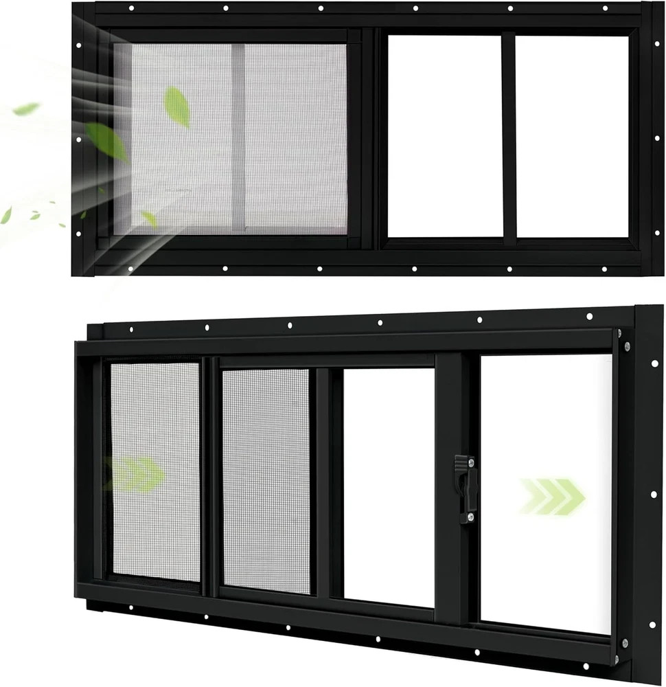 2 Pack Shed Windows, 10″X18″ Sliding Windows, Transom Window W/ Tempered Glass