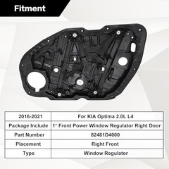 Power Window Regulator with Panel w/o Motor, Compatible with Front Right Side