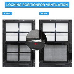 2 Pack 12×18 Shed Windows with Black Frame, Tempered Glass & Screen for Coop, Ga