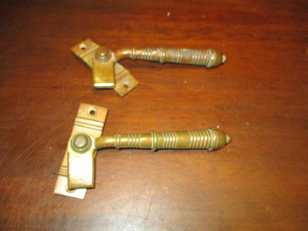 lot of 2 old Antique reclaimed brass window handle lock pull handle