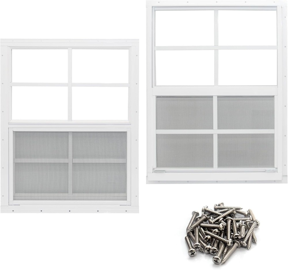 Durable Aluminum Shed Windows, 18″ x 23″ with Tempered Glass & Fly Screens