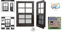 2 Pack Shed Windows with Black Frame 12×18 Tempered Glass Fiberglass Screen