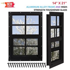 2 Pack, Chicken Coop Windows 14″ x 21″ with Tempered Glass and Fiberglass Screen
