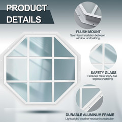 18″ Octagon Shed Window with Grids – White Flush Mount for Barns & Playhouses