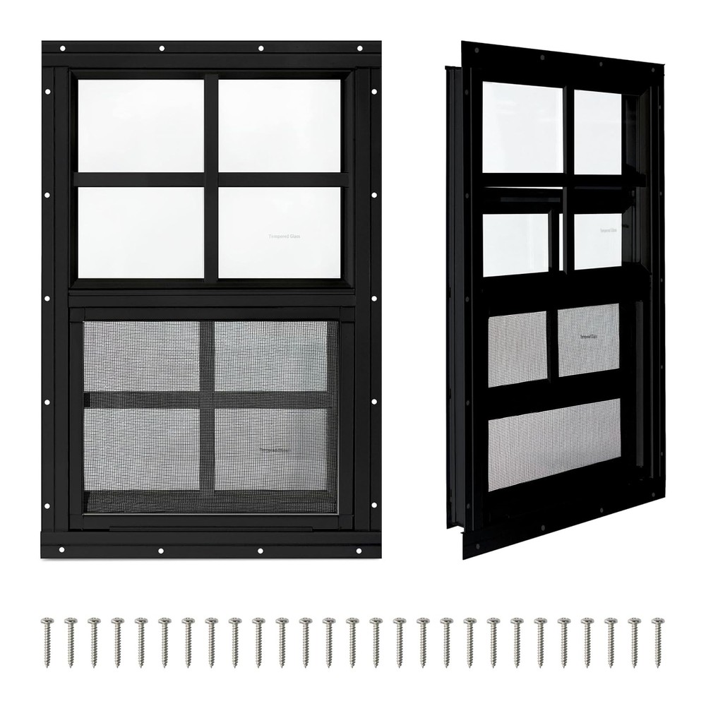 Pack of 2 Shed Windows 16×16 Sliding Black