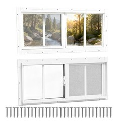2 Pack 8″x16″ Sliding Windows with Tempered Glass & Removable Screen for Shed, C