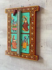 Wooden Jharokha Wall Hanging | Krishna Painting | Indian Window Frame Decor