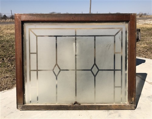 Etched Frosted Clear Glass Vintage Church Window, Architectural Art Glass, H,
