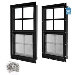 2 Pack 18″x23″ Black Flush Mount Shed Windows with Tempered Glass & Screen – Ide