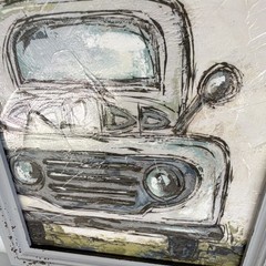 Rustic White Wood Framed Truck Picture Window, Clear Single-Pane Glass 20by20 in