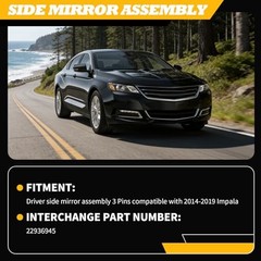 Gloss Black Passenger Side Power Mirror Assembly 3 Pins Compatible with Right