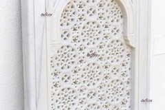 Handcarved 48″ Tall Arched Marble Panel, Moghul Style Marble Wall Panel