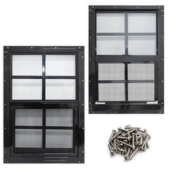 2 Pack 12×18 Shed Windows with Black Frame, Tempered Glass & Screen for Coop, Ga