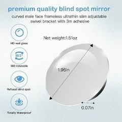 2pcs Blind Spot Mirror, 360 Degree Adjustable HD Glass, 2 Round HD 1.97in(Round)