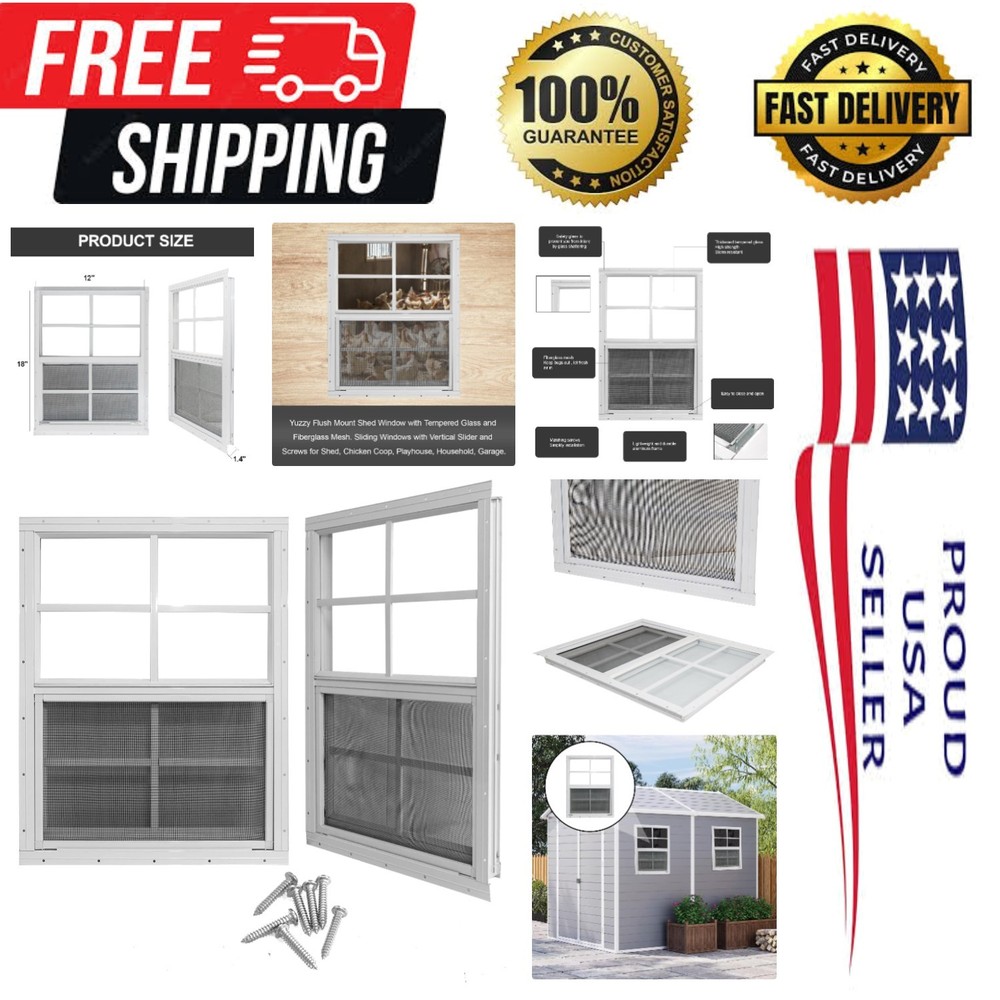 Modern 12″ x 18″ Sliding Windows with Fiberglass Screen – Ideal for Sheds