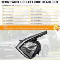 92101-DW000 Left Driver Side LED Headlamp Assembly ABS & Left Headlight