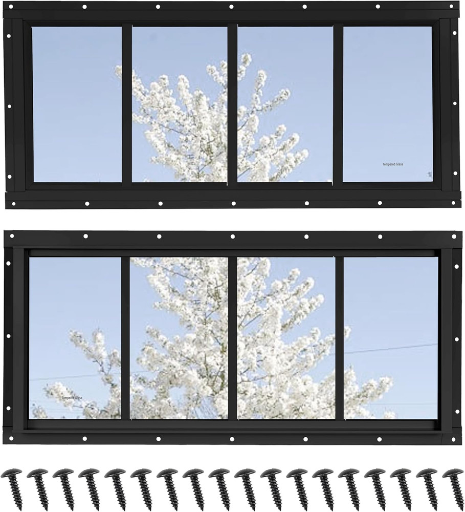 Shed Windows 2 Pack, Transom Windows 10″ X 23″ with Tempered Glass, Garage Doors